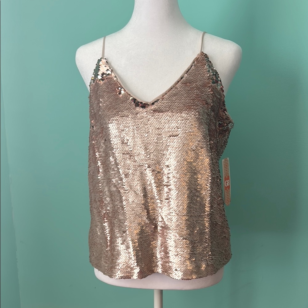 GB Brand Sequin Rose Gold Dressy spaghetti strap Top